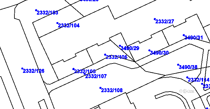 Parcela st. 2332/106 v KÚ Chodov, Katastrální mapa