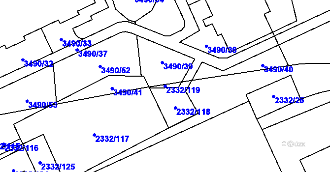 Parcela st. 2332/119 v KÚ Chodov, Katastrální mapa