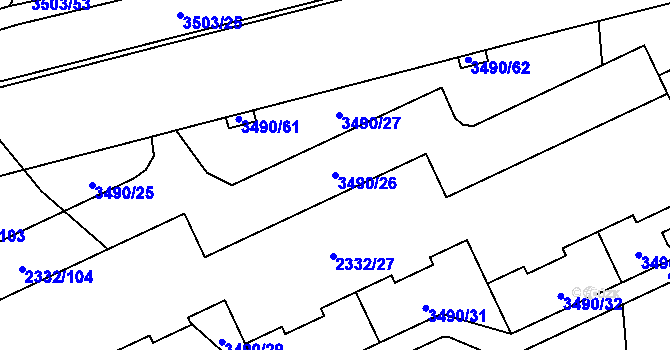 Parcela st. 3490/26 v KÚ Chodov, Katastrální mapa
