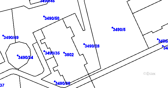 Parcela st. 3490/28 v KÚ Chodov, Katastrální mapa