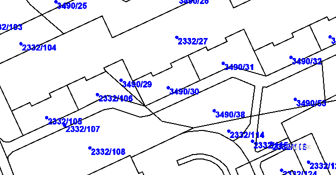 Parcela st. 3490/30 v KÚ Chodov, Katastrální mapa
