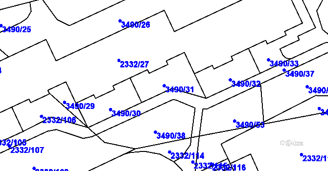 Parcela st. 3490/31 v KÚ Chodov, Katastrální mapa