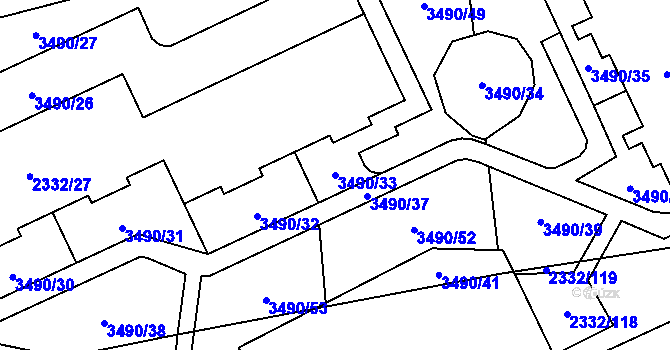 Parcela st. 3490/33 v KÚ Chodov, Katastrální mapa