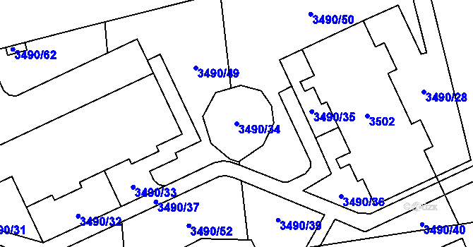 Parcela st. 3490/34 v KÚ Chodov, Katastrální mapa