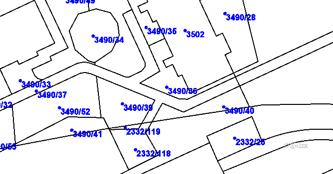 Parcela st. 3490/36 v KÚ Chodov, Katastrální mapa