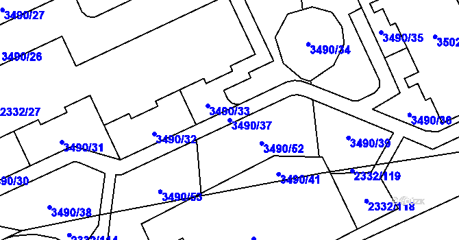 Parcela st. 3490/37 v KÚ Chodov, Katastrální mapa