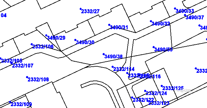 Parcela st. 3490/38 v KÚ Chodov, Katastrální mapa