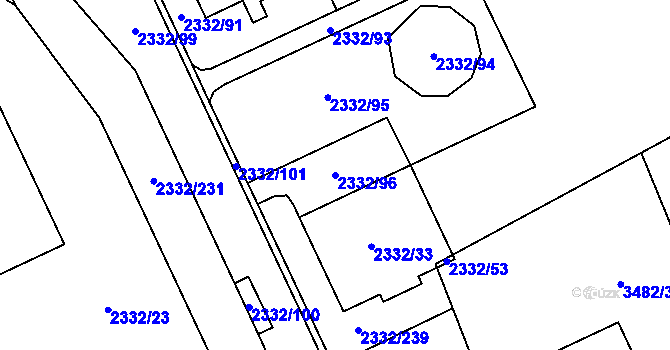 Parcela st. 2332/96 v KÚ Chodov, Katastrální mapa