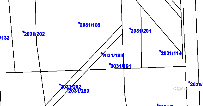 Parcela st. 2031/190 v KÚ Chodov, Katastrální mapa