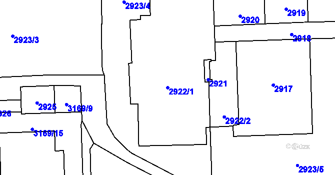 Parcela st. 2922/1 v KÚ Chodov, Katastrální mapa