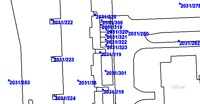 Parcela st. 2031/219 v KÚ Chodov, Katastrální mapa