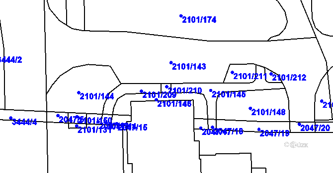 Parcela st. 2101/210 v KÚ Chodov, Katastrální mapa