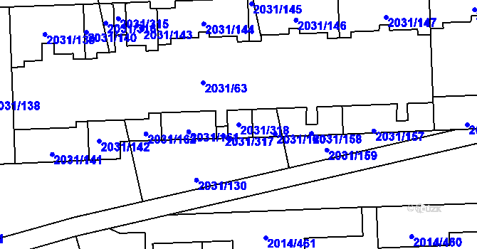 Parcela st. 2031/318 v KÚ Chodov, Katastrální mapa