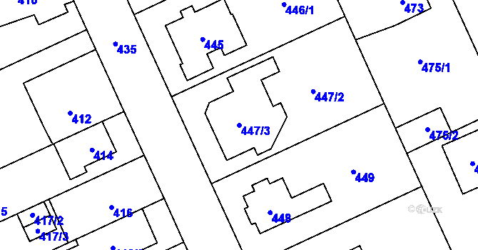 Parcela st. 447/3 v KÚ Chodov, Katastrální mapa