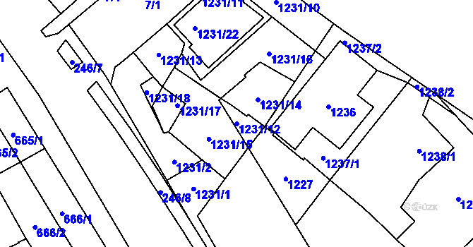 Parcela st. 1231/12 v KÚ Chodov, Katastrální mapa