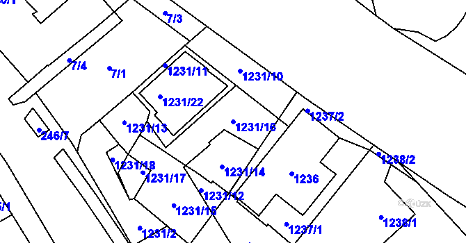 Parcela st. 1231/16 v KÚ Chodov, Katastrální mapa