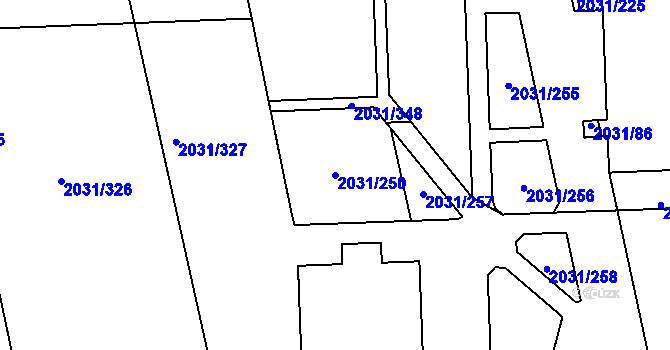 Parcela st. 2031/250 v KÚ Chodov, Katastrální mapa