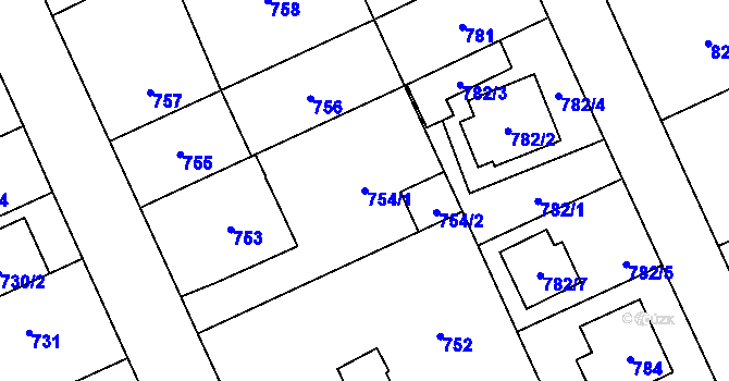 Parcela st. 754/1 v KÚ Chodov, Katastrální mapa