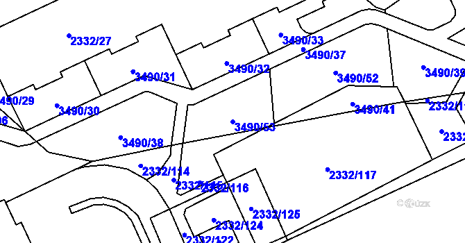 Parcela st. 3490/53 v KÚ Chodov, Katastrální mapa