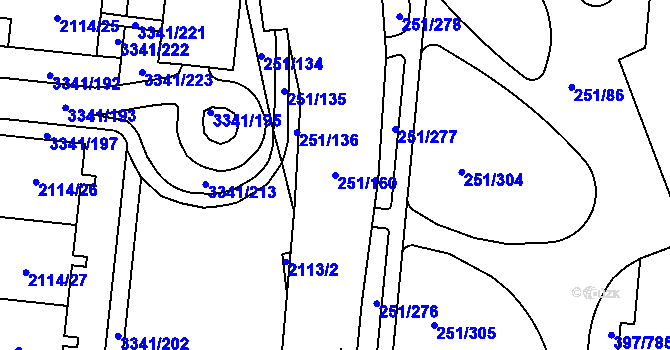 Parcela st. 251/160 v KÚ Chodov, Katastrální mapa