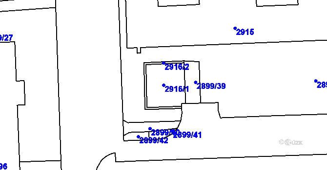 Parcela st. 2916/1 v KÚ Chodov, Katastrální mapa