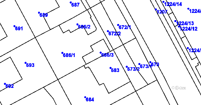 Parcela st. 686/3 v KÚ Chodov, Katastrální mapa