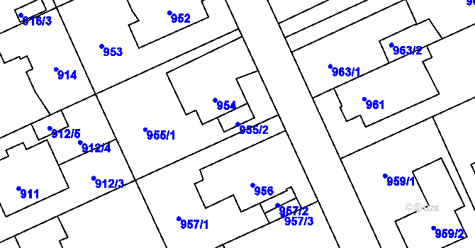 Parcela st. 955/2 v KÚ Chodov, Katastrální mapa
