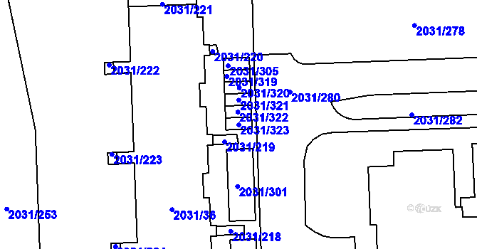 Parcela st. 2031/323 v KÚ Chodov, Katastrální mapa