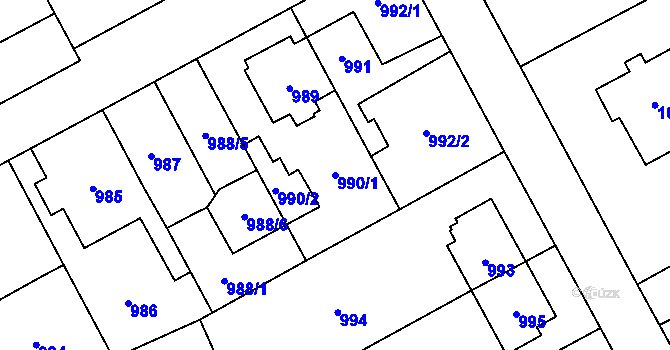 Parcela st. 990/1 v KÚ Chodov, Katastrální mapa