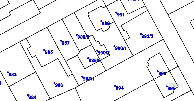 Parcela st. 990/2 v KÚ Chodov, Katastrální mapa