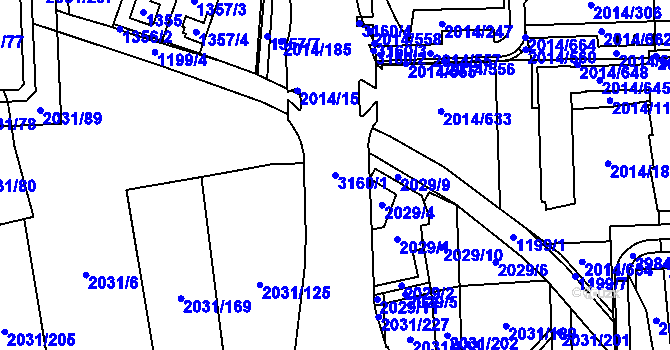 Parcela st. 3160/1 v KÚ Chodov, Katastrální mapa