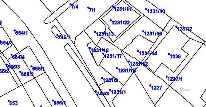 Parcela st. 1231/17 v KÚ Chodov, Katastrální mapa