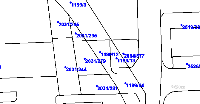 Parcela st. 1199/12 v KÚ Chodov, Katastrální mapa