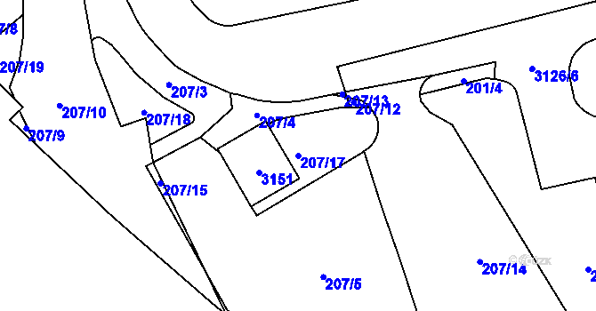 Parcela st. 207/17 v KÚ Chodov, Katastrální mapa