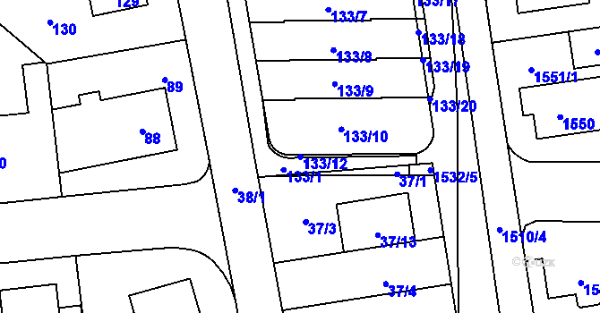 Parcela st. 133/12 v KÚ Chodov, Katastrální mapa