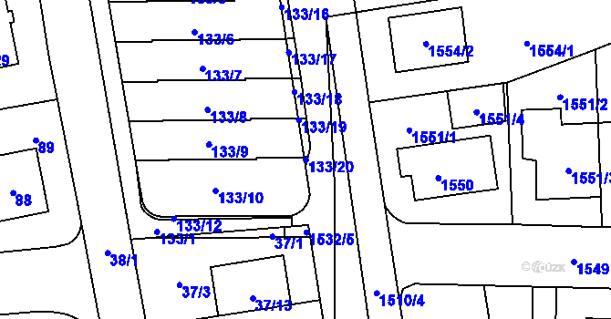 Parcela st. 133/20 v KÚ Chodov, Katastrální mapa