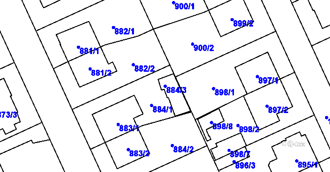 Parcela st. 884/3 v KÚ Chodov, Katastrální mapa