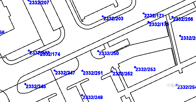 Parcela st. 2332/250 v KÚ Chodov, Katastrální mapa
