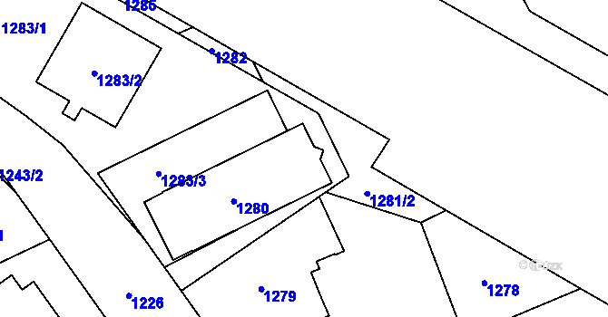 Parcela st. 1283/4 v KÚ Chodov, Katastrální mapa
