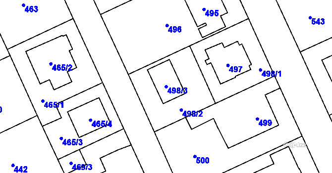 Parcela st. 498/3 v KÚ Chodov, Katastrální mapa