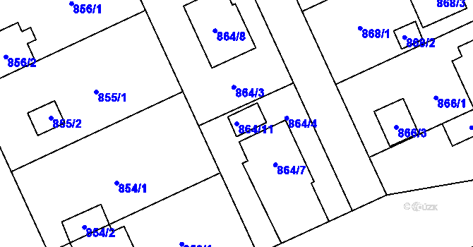 Parcela st. 864/11 v KÚ Chodov, Katastrální mapa