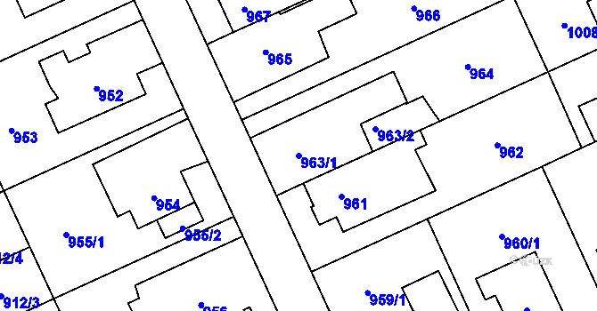 Parcela st. 963/1 v KÚ Chodov, Katastrální mapa