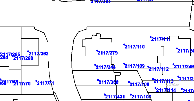 Parcela st. 2117/279 v KÚ Chodov, Katastrální mapa