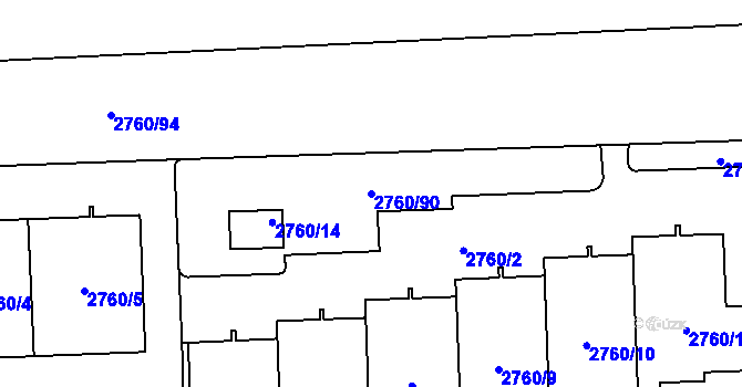 Parcela st. 2760/90 v KÚ Chodov, Katastrální mapa