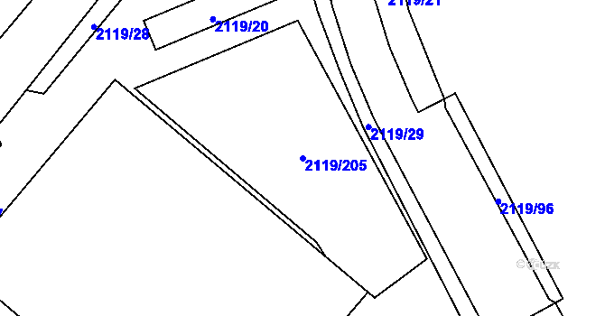 Parcela st. 2119/205 v KÚ Chodov, Katastrální mapa