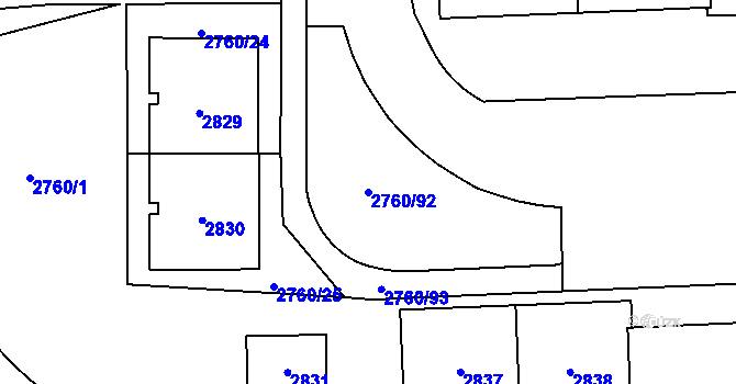 Parcela st. 2760/92 v KÚ Chodov, Katastrální mapa