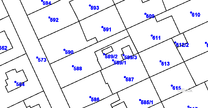 Parcela st. 589/2 v KÚ Chodov, Katastrální mapa