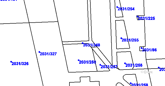 Parcela st. 2031/348 v KÚ Chodov, Katastrální mapa