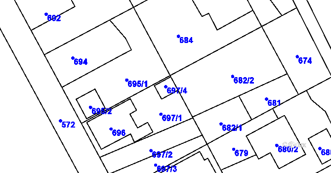 Parcela st. 697/4 v KÚ Chodov, Katastrální mapa