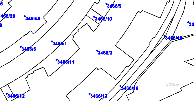 Parcela st. 3466/3 v KÚ Chodov, Katastrální mapa